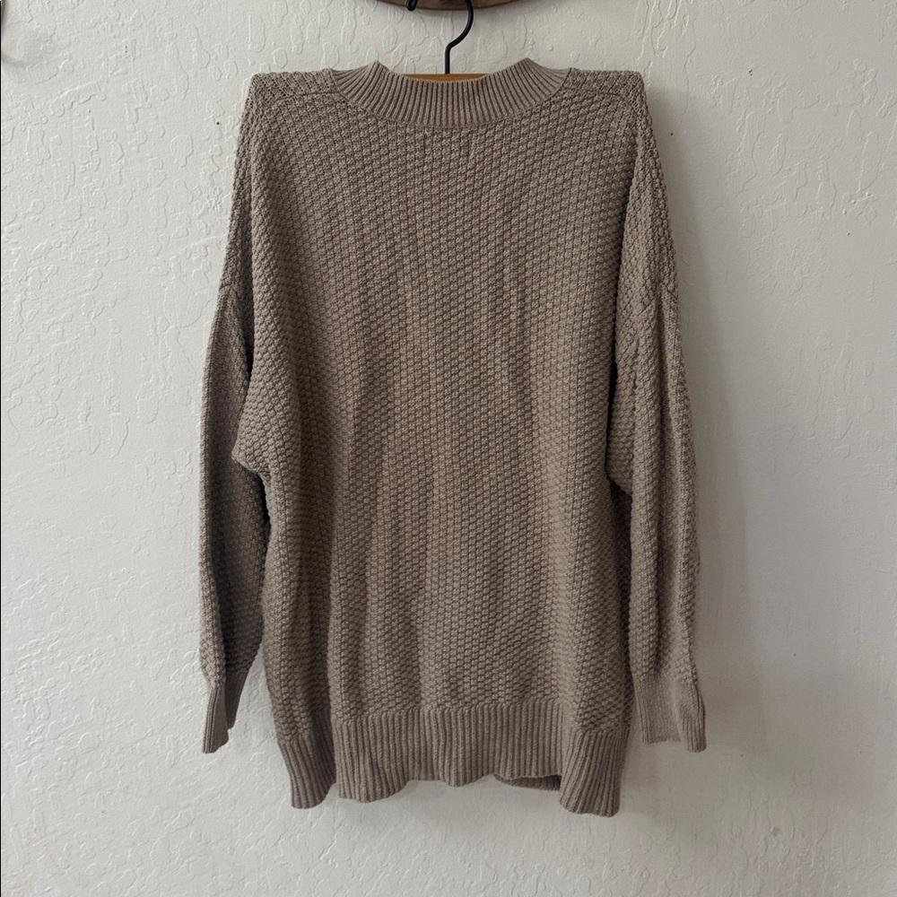 Aerie Tan Brown Chunky Knit Oversize Varsity Cardigan Button Up M - Picture 8 of 8